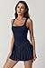 QINSEN Athletic Dress for Women Square Neck Sleeveless Pleated Tennis Dress for Yoga Golf Exercise Navy L