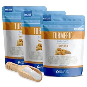 Turmeric Bath Salt (3-Pack with Scoop) 6-Lbs Total Bath Aromatherapy Pure Essential Oils in BPA Free Pouch with Press-Lock Seal Made in USA