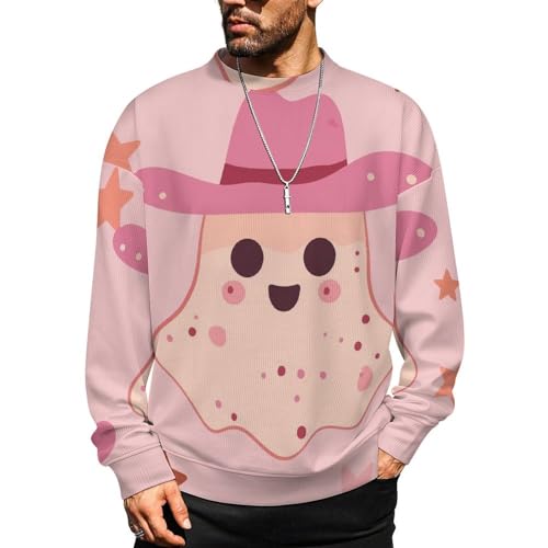 MoBlinko Mens Crewneck Sweater Western Cute Ghost Mens Sweater Sweaters for Men Long Sleeve Lightweight Pullover