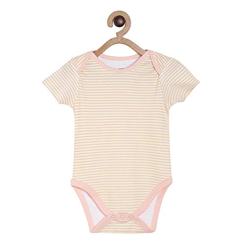 Image of miniklub Baby Envelope Neck Short Sleeve Knitted Cotton Body Suit, Pack of 3 (Multi Color)