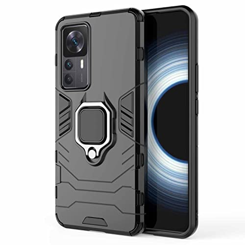 HAOYE Funda para Xiaomi Mi 12T / 12T Pro 5G, Shockproof Carcasa con 360 Grados Giratorio Anillo Kickstand, Hard PC y Silicona TPU Bumper Tough Armor Case Cover. Negro