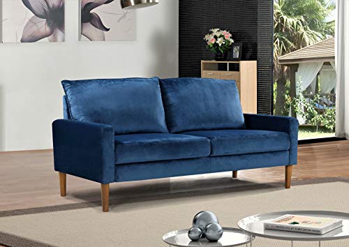 Container Furniture Direct Petit Mid Century Modern Velvet Couch for Small Spaces, Upholstered 3 Seater Sofas for Living Room and Bedroom, Easy Assembly, Cobalt Blue
