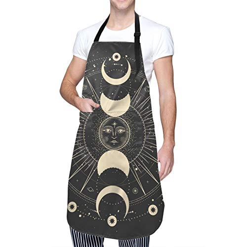 Dadabuliu Apron Cooking Moon Star Mystic Sun Astrology Tarot Goth Aprons With Pockets Adjustable Bib For Men Women Funny Cute Waterproof Chef Home Art Smock Grilling Bbq Drawing Gift Mom Wife Dad #TOP27