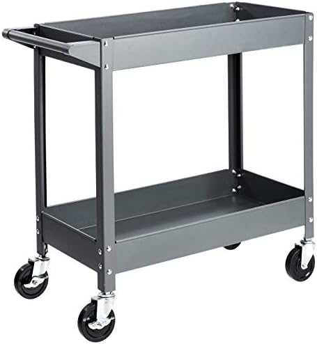 AmazonBasics Steel 2-Shelf Multipurpose Tub Utility/Supply Cart with 260 lb Capacity - Gray