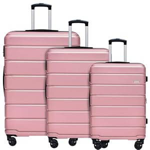 Balelinko USA Hardside Luggage 3-Piece Set (20/24/28) Expandable Suitcase with 360°Double Spinner Wheels, Pink
