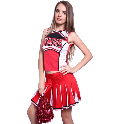 Tollbuy Vestido cosplay feminino de uniforme de líder de torcida, vermelho, pequeno
