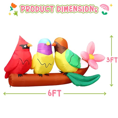 Décoration de printemps gonflable oiseaux et fleurs DomKom 2,4m avec éclairage LED