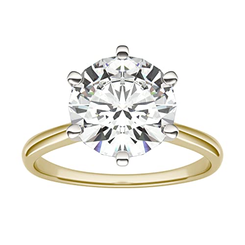 Charles & Colvard Created Moissanite 9.5mm Round Cut Engagement Ring for Women | 3.1 cttw DEW | Lab Grown | Solid 14K Yellow Gold | Size 7