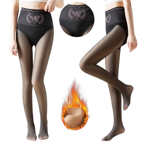Kinwers Dollant Thermo voor dames, 200 g plus fluwelen winterlegging voor dames, doorschijnend, hoge taille, elastisch, thermo-leggings voor dames, XL/XXL, geschikt voor 45-70 kg fleece legging,