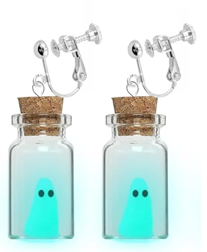 Cute Clip on Earrings for Women Non Pierced Funny Moss Ghost In A Bottle Glow The Dark Halloween Jewelry Idea Novelty