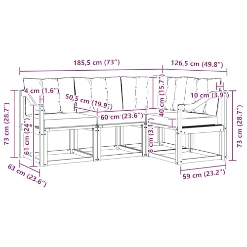 Sofá de exterior de madera resistente a la intemperie: conjunto modular de 4 piezas para balcón 3