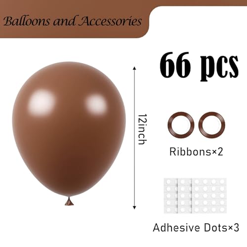 Image of Voircoloria Coffee Brown Balloons, 66pack 12inch Tan Latex Party Balloons for Wedding, Birthday, Graduation, Bridal Shower, Baby Shower, Gender Reveal, Anniversary, Bachelorette Party Decorations