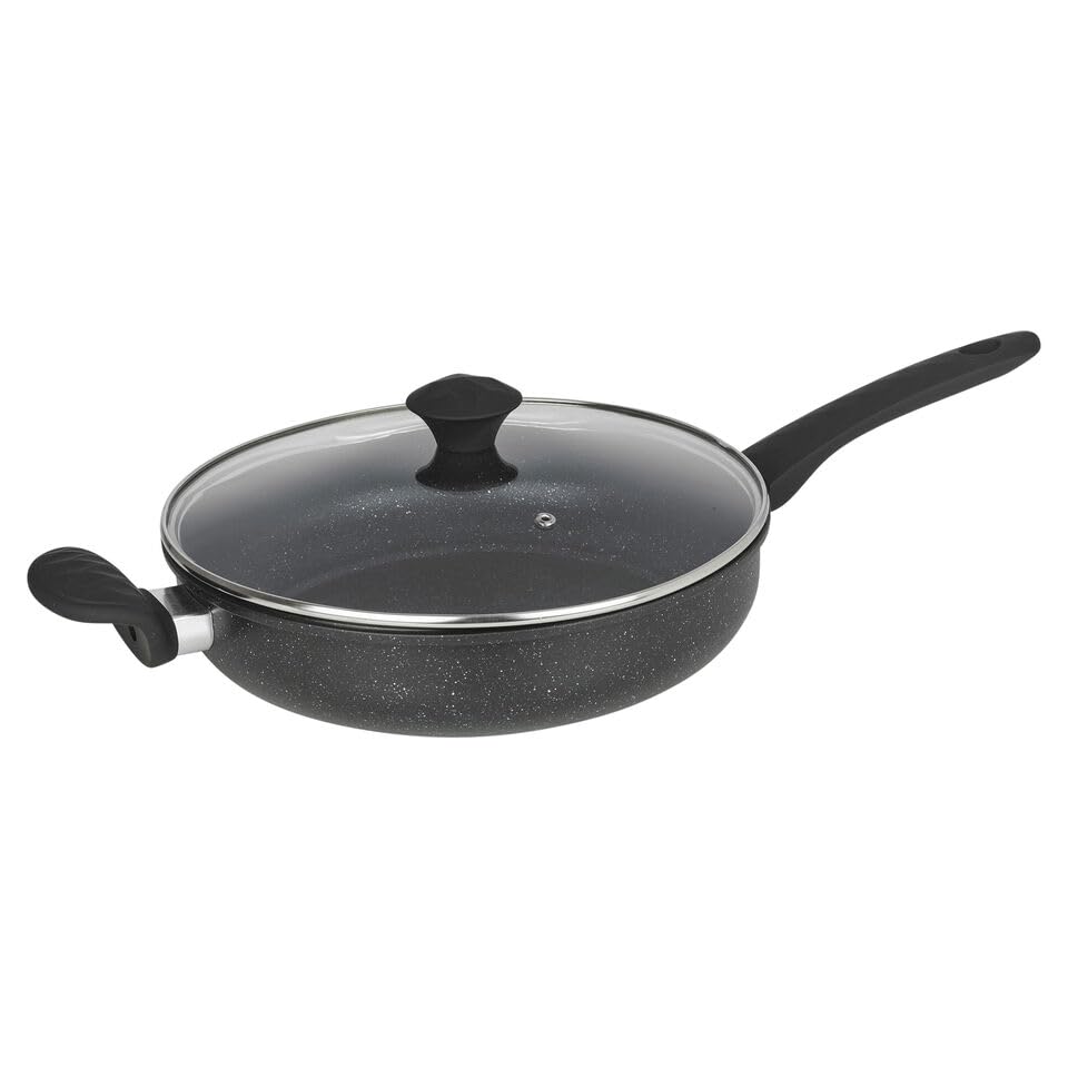 URBN-CHEF Non-Stick Saucepans, Milkpan, Casserole Pot Frying Pans All Induction Hob Forged Carbon Kitchen Cookware Pots & Pans Set with Clear Glass Lids Black Marble Coating | Soft Touch Handles