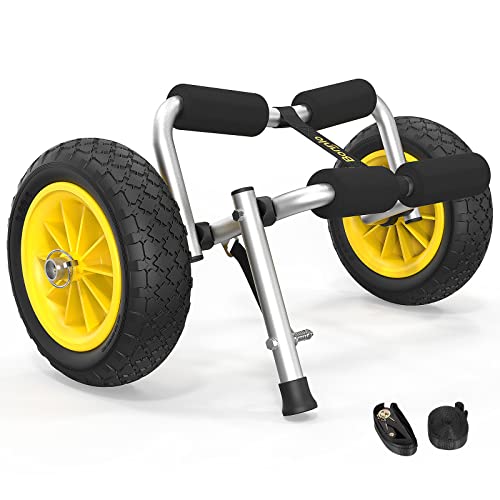 Bonnlo Foldable Kayak Trolley, 60kg Kayak Cart, Canoe Trolley, Aluminum Boat Carrier for Carrying Kayaks, Canoes, Kayak Trailer with PU Wheels