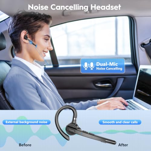Image of Bluetooth Headset 72H Work Single-Ear Wireless Earpiece for Cell Phone Call | 2 Charging Ways & 500mAh Charging Case,Dual Mic ENC Noise Cancel, Mute Button,V5.1 Hands-Free for Phone and Laptop