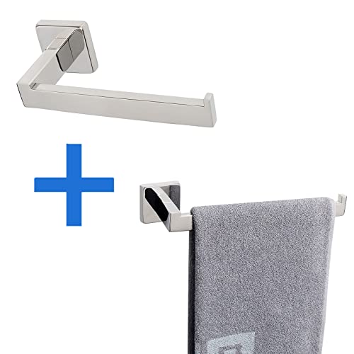 Nearmoon Square Hand Towel Holder+ Square Toilet Paper Holder, Premium Sus304 Stainless Steel Rustproof Wall Mounted Towel Ring And Toilet Roll Holder For Bathroom, Kitchen, Washroom, Chrome Finish #TOP9