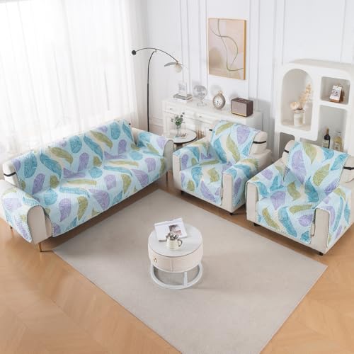 Image of HOKIPO Double Sided Quilted Sofa Cover 5 Seater Fully Covered, (3+1+1) Sofa Cover Set, Easy Drape Series, Colourful Leaves (IN-1101 + IN-1099 * 2-ED2)
