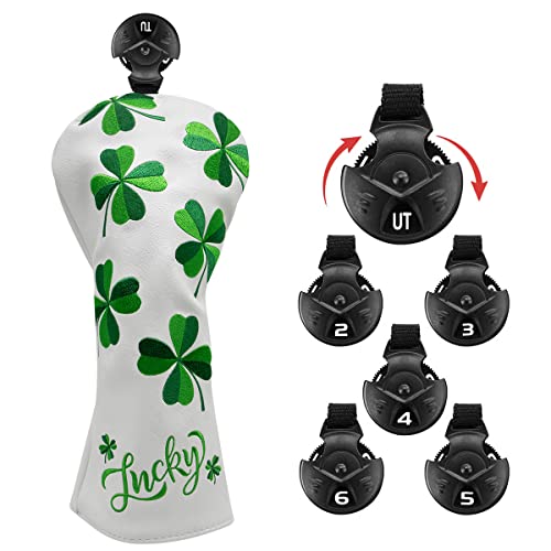 ゴルフクラブヘッドカバー ラッキクローバー仕様ゴルフウッドカバー セットゴルフドライバーカバー フェアウェイウッド、ユーティリティ用、ハイブリッド用のヘッドカバー パターカバーピンタイプAliennana 高級レザー製 7枚目