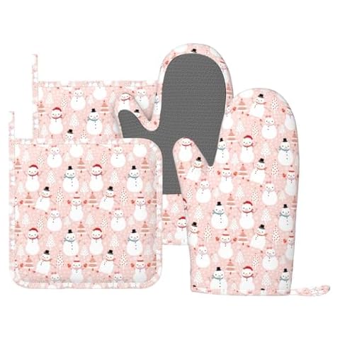 SUPLUCHOM Christmas Snowman Silicone Oven Mitts Set Cover