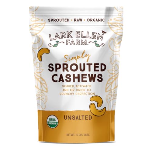 Lark Ellen Farm Organic Sprouted Cashews, Unsalted (1-Pack), 10 oz