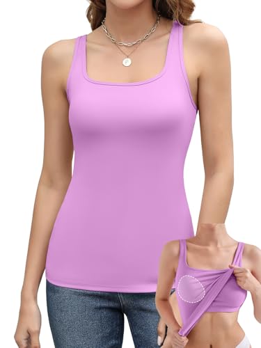 Image of V FOR CITY Women's Tank Top with Built in Bras Adjustable Wide Strap Padded Camisole Summer Cami Shirts
