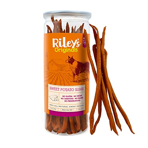 Riley's Slims Dried Sweet Potato Dog Treats - Dehydrated Sweet Potato Chews for Dogs - Single Ingredient USA Sourced Dog Treats Made in The USA - 7.5 oz Riley's Slims Dried Sweet Potato Dog Treats - Dehydrated Sweet Potato Chews for Dogs - Single Ingredient USA Sourced Dog Treats Made in The USA - 7.5 oz