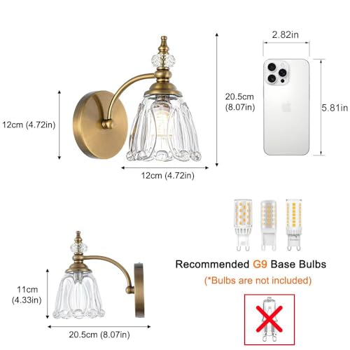 Image of Brushed Antigue Brass Wall Sconces Set of Two, Hardwired Bathroom Vanity Light Fixtures, Vintage Sconces Wall Deco Set of 2, Glass Wall Lights for Bathroom, Bedroom,Hallway (Excludes G9 Bulb)