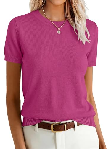 Image of ANRABESS Womens Short Sleeve Sweaters Wool Blend Crew Neck Sweater Shirts Business Casual Work Tops 2026 Summer Outfits