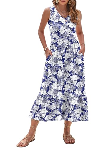 Image of AUSELILY Womens Maxi Dress 2026 Sleeveless Summer Dresses V Neck Casual Tiered Sundresses with Pockets