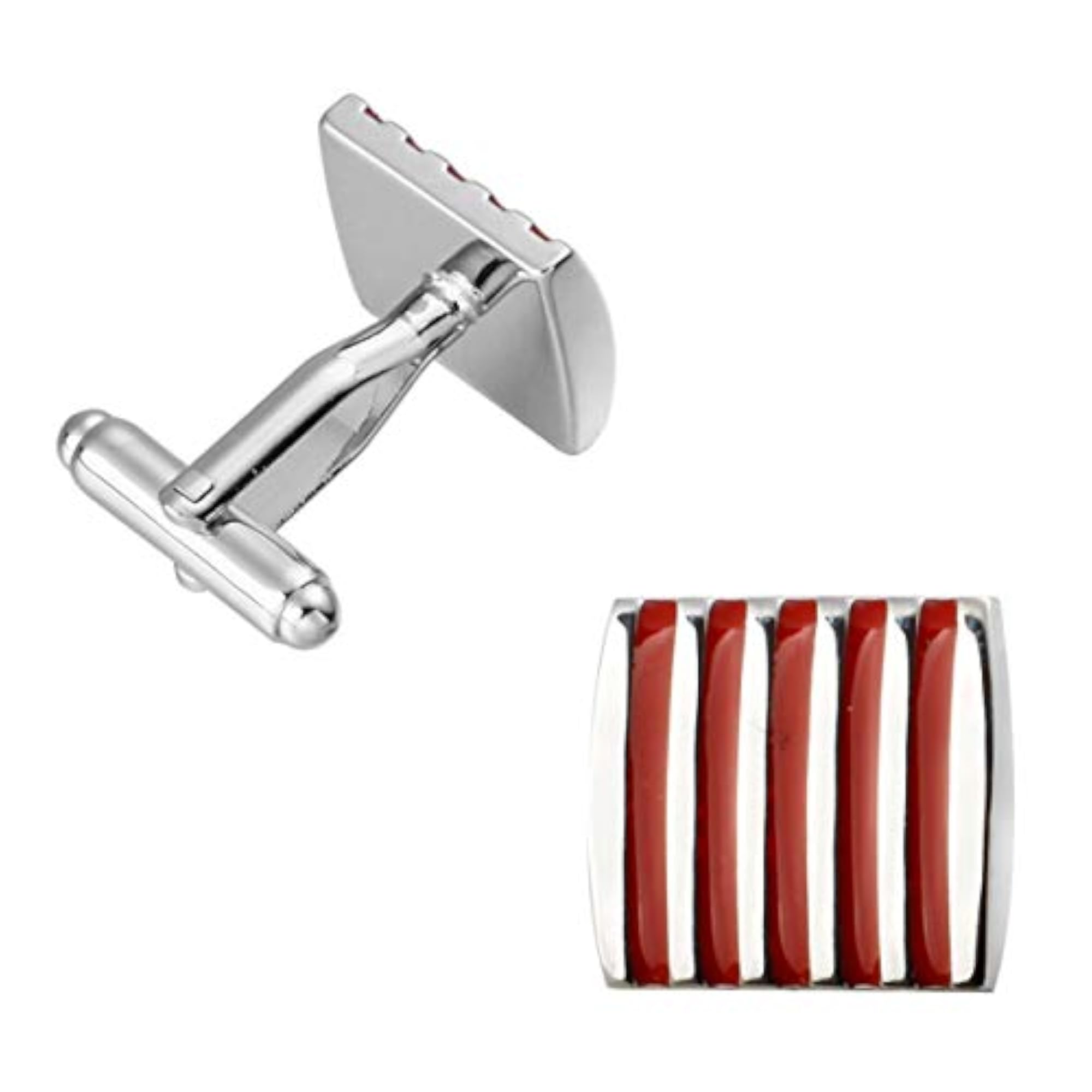 Men's Square Stripes Silver Cufflink Pair in Gift Box