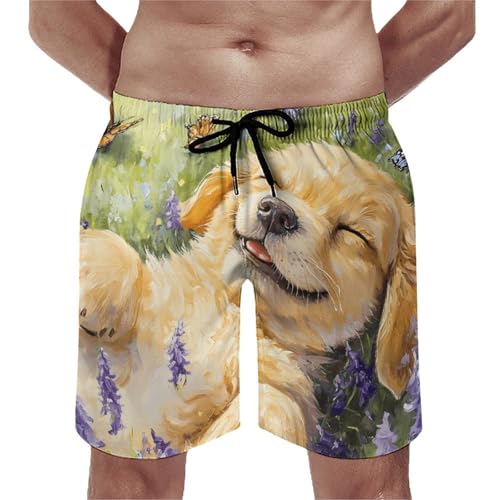 Golden Retrievers Dog Butterflies Hyacinth Mens Swim Trunks Hawaiian Board