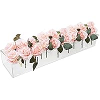 Florero de acrílico transparente, jarrones rectangulares para flores, jarrones de acrílico extra largos para centros de mesa, decoración de centro de mesa de comedor, para bodas, decoración del hogar,