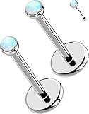 OUFER 2 Pièces Piercing Hélix Titane 16G Opale Conch Tragus Bijou Percing Dos Plat Cartilage Boucle d'Oreille 5mm Sans Filetage Labret Bijou Lèvre pour Femmes (1.5mm Opal)