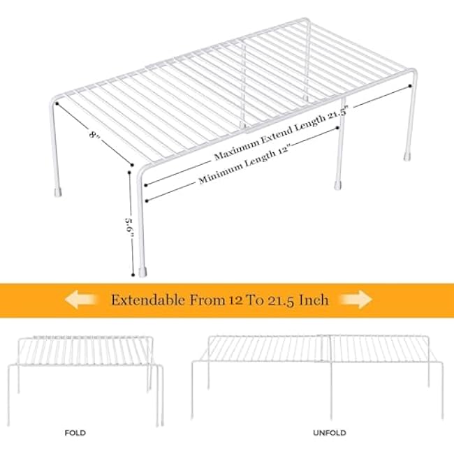 Expandable Cabinet Storage Organizer Shelf, Freezer Shelf Kitchen Cabinet Pantry Spice Rack for Plate Cup Organizer with Scratch Resistant Feet, 2 Sets