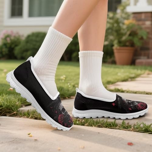 Novelty Skull Shoes for Women Slip On Lightweight Workout Shoes Comfortable Loafer Wide with Arch Support3