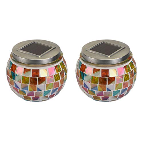 Uonlytech Lampes en Verre de Mosaïque Solaire Lampe de Mosaïque en Verre de Cristal Lanterne de Table Solaire pour Jardin Extérieur 2Pcs