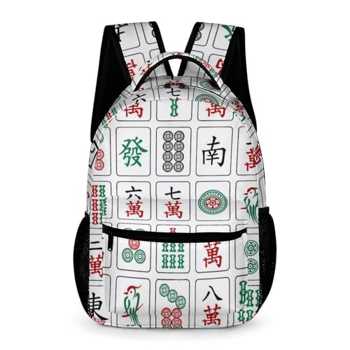 Mahjong Pattern Travel Backpack Casual Daypack Shoulder Bag with Adjustable Shoulder Straps