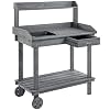 Outsunny 36 Wooden Potting Bench Work Table with 2 Removable Wheels Sink Drawer Large Storage Spaces Gray