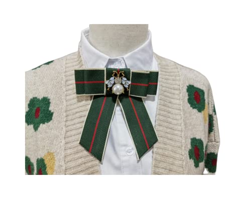 Vpang Crystal Bee Bow Brooch Pre-Tied Neck Tie Brooch Pin Striped Bow Tie For Women Wedding Party Bow Tie (Green) #TOP2