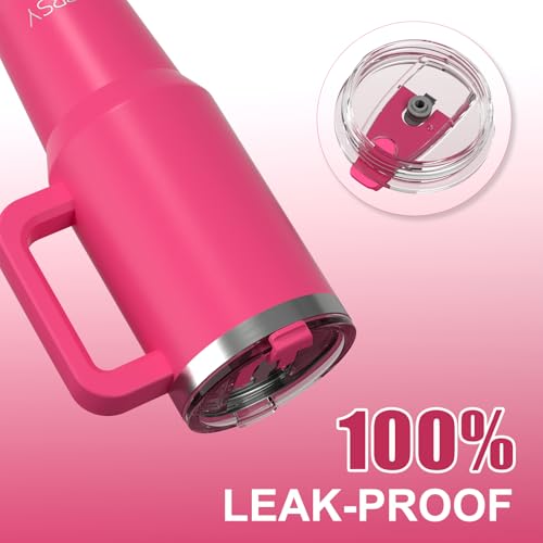Image of 40 oz Tumbler with Handle,Tumbler with Lid and Straw,Double Wall Insulated Cup Stainless Steel Travel Mug(Cold for 34 Hours),Water Bottle for Iced Tea,Coffee,Cold Beverages(Gloss Pink)