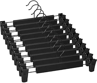 Lamitocs Pack of 10 Clothes Hangers with Strong Non-Slip Adjustable Clips Hooks, Space-Saving Trouser Hangers for Hanging Trousers, Socks, Skirts, Coats, Black