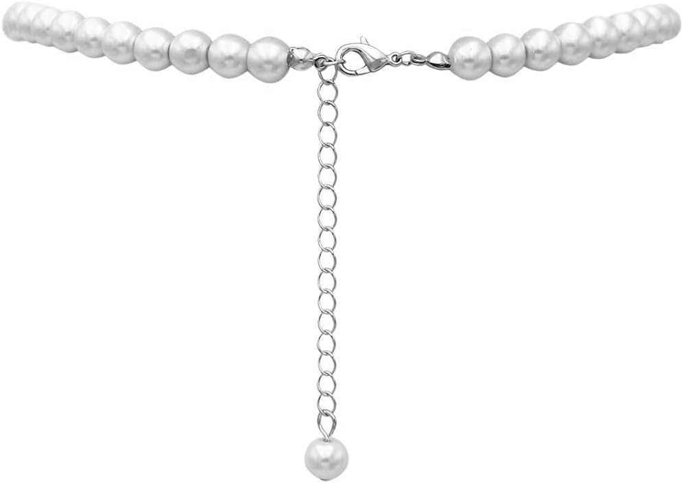 Rosemarie & Jubalee Women's Simulated 8mm Glass Pearl Necklace Strand And Dangle Earrings Set, 16"-18"+3" Extender