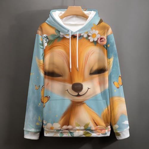 Sweatshirt pullover papillon renard fleur hoodie chaud en taille S