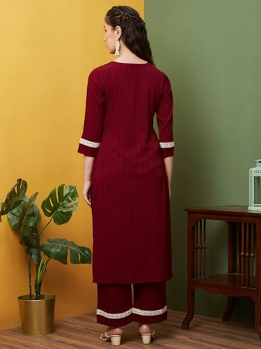 Image of Globus Women Kurta Set (3640924001 Maroon S)