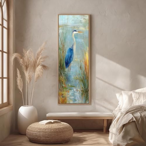 Héron bleu en toile verticale pour votre maison au bord du lac