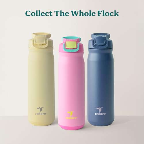 Image of REDUCE 24 oz Hydrate Pro Stainless Steel Insulated Water Bottle - Flip Top Leak-Proof Lid, Dishwasher Safe, BPA-Free, Dual Wall Vacuum, Keeps Drinks Cold for 48 Hrs, Cup Holder Friendly - Mineral Blue