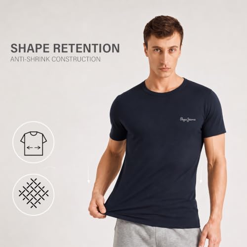 Image of Pepe Jeans Men's Solid 100% Cotton Regular Fit T-Shirt | Classic Everyday Basic Tee for Casual Soft Breathable Cotton Fabric | Round Neck | Short Sleeves | Comfortable All-Day Wear