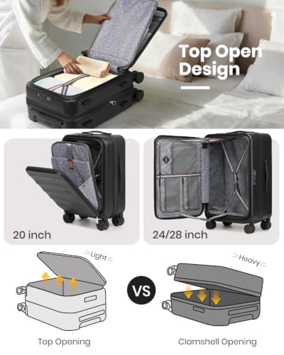 Image of Joyway Expandable 5 Piece Luggage Sets with Front Pocket, Black | Top Opening Suitcase, Laptop Compartment, Silent Spinning Wheels, Includes Backpack & Bag, Great For Family Travel