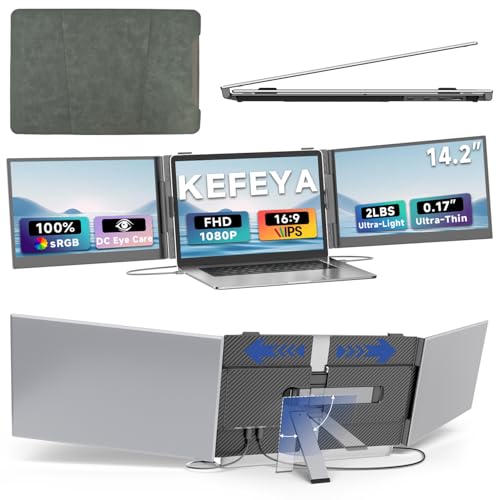 Image of KEFEYA Laptop Screen Extender 14.2 inch, 2.2 LB Lightest 0.16 inch Ultra-Thin, 1080P FHD Portable Monitor for Laptop 13-17.3 inch, Eyes Care HDR Monitor, USB-C HDMI Plug-Play for Mac Windows PS Switch Work Travel