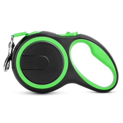 UrbanX Retractable Dog Leash for Morkie and Other Tiny Mixed Breed Dogs with Anti-Slip Handle. 10ft Strong Nylon Tape; One-Handed Brake, Pause, Lock - Green